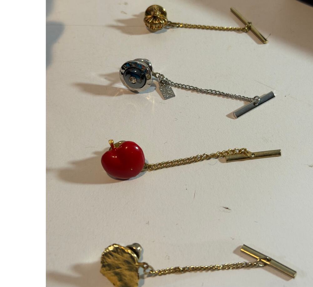 Lot of 4 Tie Tacks Vintage apple leaf crown